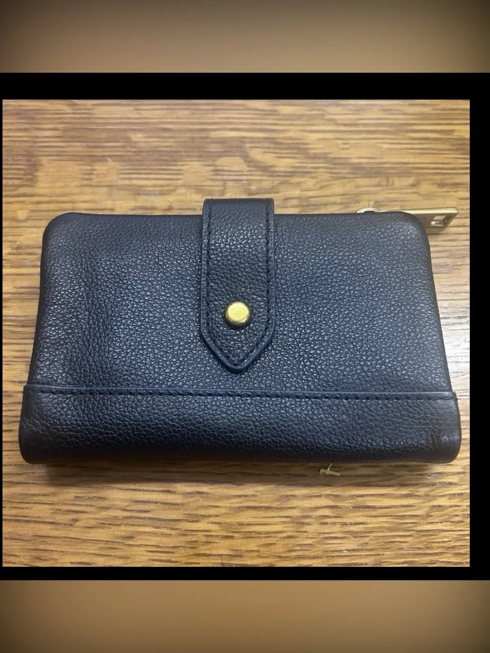 Fossil Lanie Black Leather Tab Wallet Organizer Snap Closure RFID Classic
